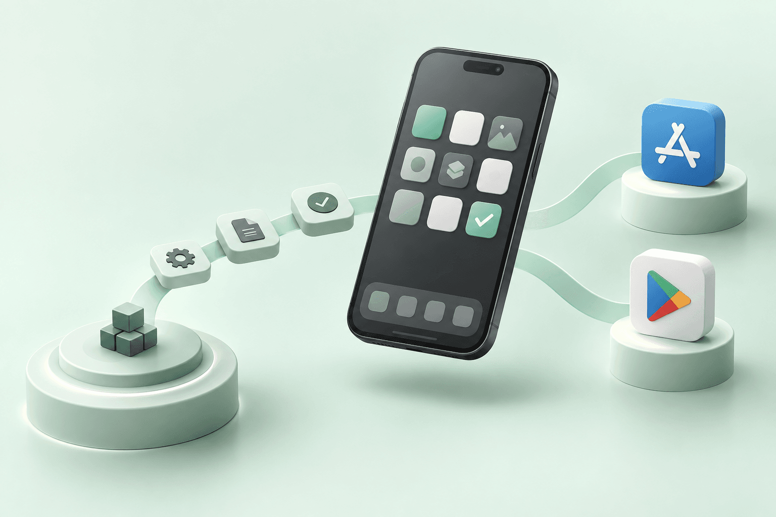 Uygulamanın App Store ve Google Play'e giden yolunu anlatan rehber kapağı